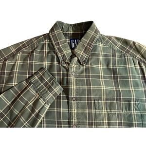 Vintage GAP Men's Green Plaid Button Down Shirt Size L 90s Grunge Outdoor